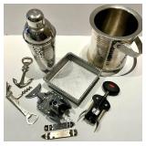 Mariposa Hammered Metal Barware Set - Shaker, Ice Bucket & Beaded Tray