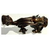 Antique Cast Mermaid Bronze Wall Bracket with Floral Scrollwork