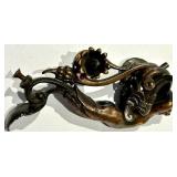 Antique Cast Mermaid Bronze Wall Bracket with Floral Scrollwork
