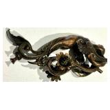 Antique Cast Mermaid Bronze Wall Bracket with Floral Scrollwork