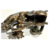 Antique Cast Mermaid Bronze Wall Bracket with Floral Scrollwork