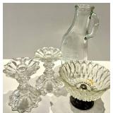 Crystal Glass Candlesticks & Compote Bowl