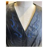 Harley-Davidson An American Legend Leather Vest LW - Genuine Leather, Blue Flame Embroidery