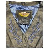 Harley-Davidson An American Legend Leather Vest LW - Genuine Leather, Blue Flame Embroidery