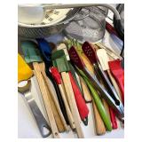 Assorted Kitchen Utensils & Strainers - Colanders, Spatulas, Spoons & Tongs