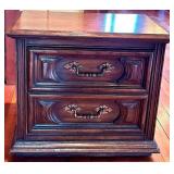 Dark Wood Nightstand - 2 Drawers & Ornate Brass Handles