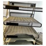 Metal Mesh Desk Organizer Set with Tiered Letter Trays & Drawer & multiple Binders