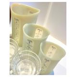 Glassware Set with White Ceramic Jar & Clear Glass Bowls, Cups & Wooden Bowl