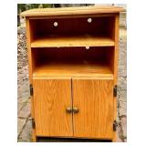 Oak Wood Storage Cabinet with Open Shelves & Double Doors