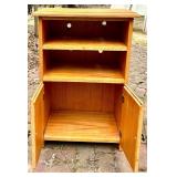 Oak Wood Storage Cabinet with Open Shelves & Double Doors