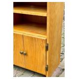 Oak Wood Storage Cabinet with Open Shelves & Double Doors