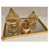 Lighted Teardrop Led Glass Orbs on Brass & Mirror Tray