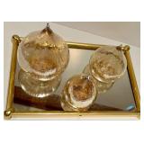 Lighted Teardrop Led Glass Orbs on Brass & Mirror Tray