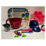 Kitchen Set with Red Mixing Bowl & Colorful Measuring Cups & Accessories