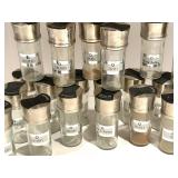 Spice Jar Set with Labeled Glass Jars & Silver Caps & Turquoise Butter Dish