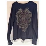 Sean John Black Rhinestone Wolf Head Graphic Sweatshirt