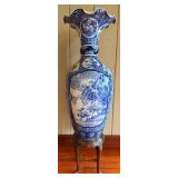 Vintage Palace Blue & White Porcelain Vase on Stand with Divider Insert