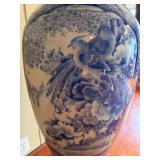 Vintage Palace Blue & White Porcelain Vase on Stand with Divider Insert