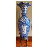 Vintage Palace Blue & White Porcelain Vase on Stand with Divider Insert