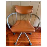 Vintage Mid-Century Leather Office Chair - Brown Upholstery, Metal Frame & 5-Star Base #1