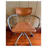 Vintage Mid-Century Leather Office Chair - Brown Upholstery, Metal Frame & 5-Star Base #2