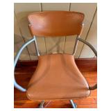 Vintage Mid-Century Leather Office Chair - Brown Upholstery, Metal Frame & 5-Star Base #2