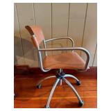 Vintage Mid-Century Leather Office Chair - Brown Upholstery, Metal Frame & 5-Star Base #2