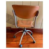 Vintage Mid-Century Leather Office Chair - Brown Upholstery, Metal Frame & 5-Star Base #2
