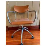 Vintage Mid-Century Leather Office Chair - Brown Upholstery, Metal Frame & 5-Star Base #3