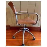 Vintage Mid-Century Leather Office Chair - Brown Upholstery, Metal Frame & 5-Star Base #3