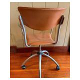 Vintage Mid-Century Leather Office Chair - Brown Upholstery, Metal Frame & 5-Star Base #3