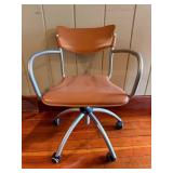 Vintage Mid-Century Leather Office Chair - Brown Upholstery, Metal Frame & 5-Star Base #4