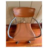 Vintage Mid-Century Leather Office Chair - Brown Upholstery, Metal Frame & 5-Star Base #4