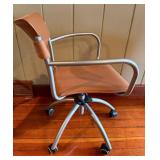 Vintage Mid-Century Leather Office Chair - Brown Upholstery, Metal Frame & 5-Star Base #4