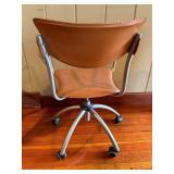 Vintage Mid-Century Leather Office Chair - Brown Upholstery, Metal Frame & 5-Star Base #4