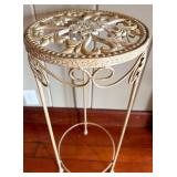 Vintage Plant Stand - Iron Floral Openwork Top - Antique White