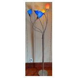 Multi-Arm Floor Lamp with Blue & Orange Cone Shades, 66 Inches Tall