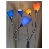 Multi-Arm Floor Lamp with Blue & Orange Cone Shades, 66 Inches Tall