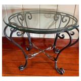Round Glass Top Table & Wrought Iron Scroll Base - 30 Dia x 24 H