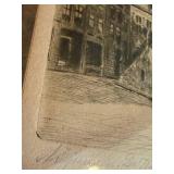 Framed Cityscape Etching & Architecture Print - Signed