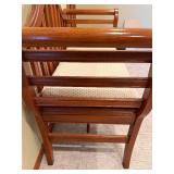 Wooden Bench with Floral Carved End Caps & Cushioned Seat