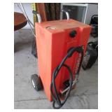 Orange Portable Fuel Transfer Tank on Wheels with Hand Pump