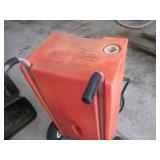 Orange Portable Fuel Transfer Tank on Wheels with Hand Pump