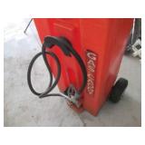 Orange Portable Fuel Transfer Tank on Wheels with Hand Pump