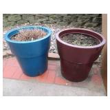 Plastic Planter Pots - 19-Inch Diameter, Blue & Burgundy (Lot of 2)