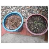 Plastic Planter Pots - 19-Inch Diameter, Blue & Burgundy (Lot of 2)