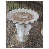 Concrete Bird Bath with Scalloped Rim on Sculpted Pedestal - Outdoor Garden Decor