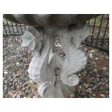 Concrete Bird Bath with Scalloped Rim on Sculpted Pedestal - Outdoor Garden Decor