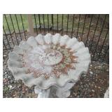 Concrete Bird Bath with Scalloped Rim on Sculpted Pedestal - Outdoor Garden Decor