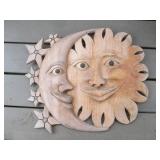 Wooden Sun & Moon Carved Wall Plaque - Dual Face Relief